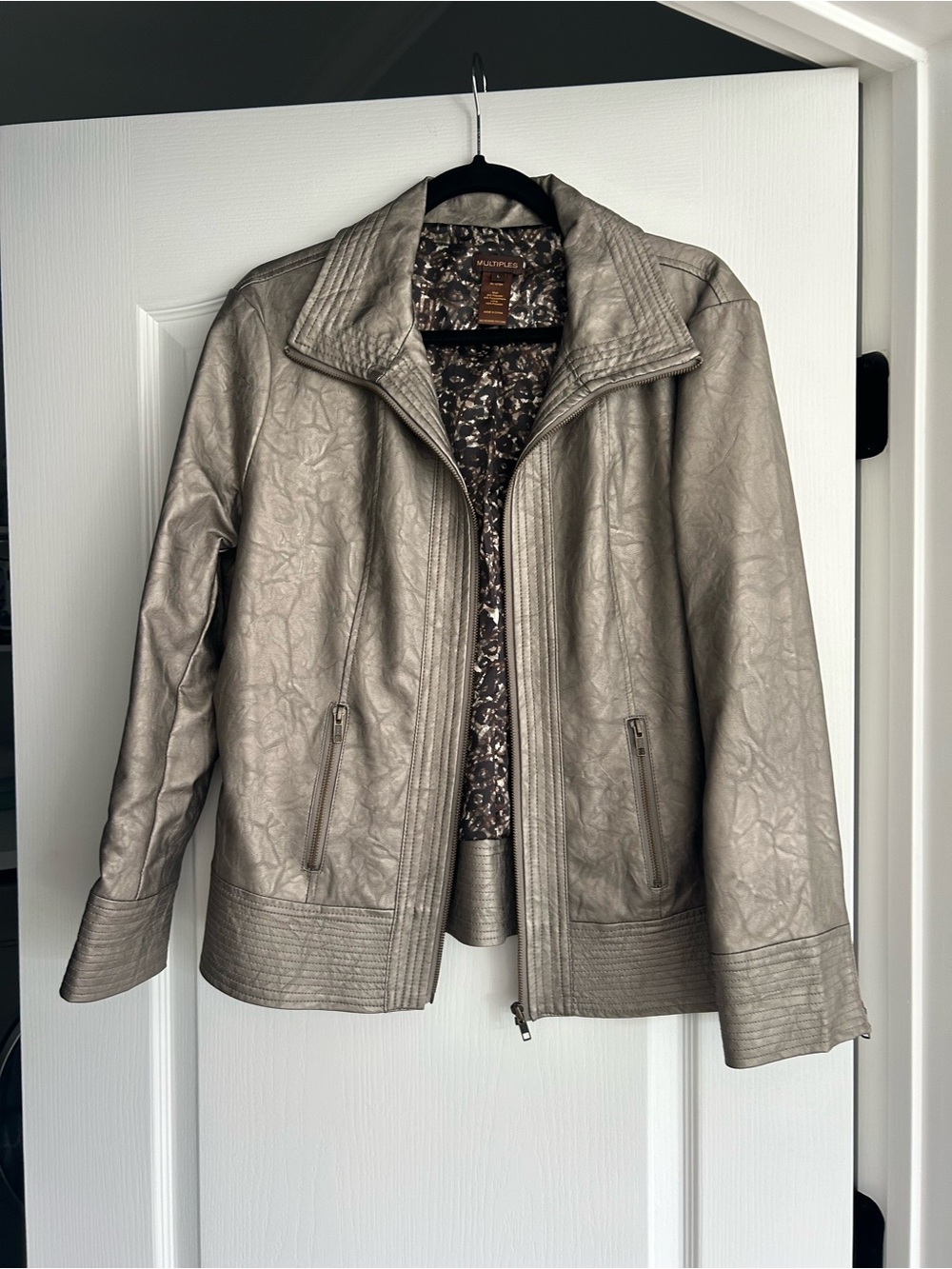 Multiples Metallic Gray Women's Zip Front Jacket